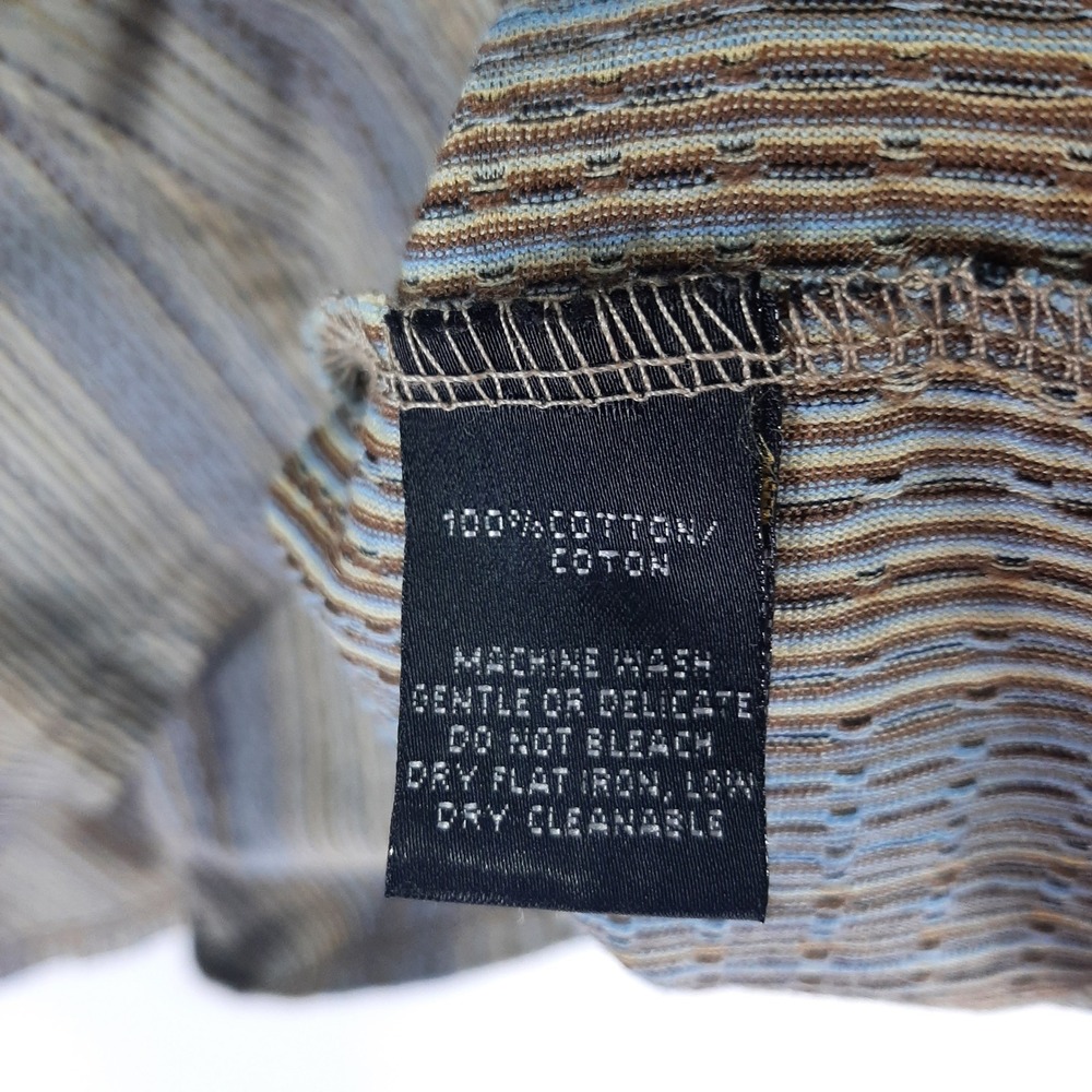 Jhane Barnes Men XL Jacquard Art Deco Textured Shirt Tan Blue Vertical Stripe - Picture 11 of 12